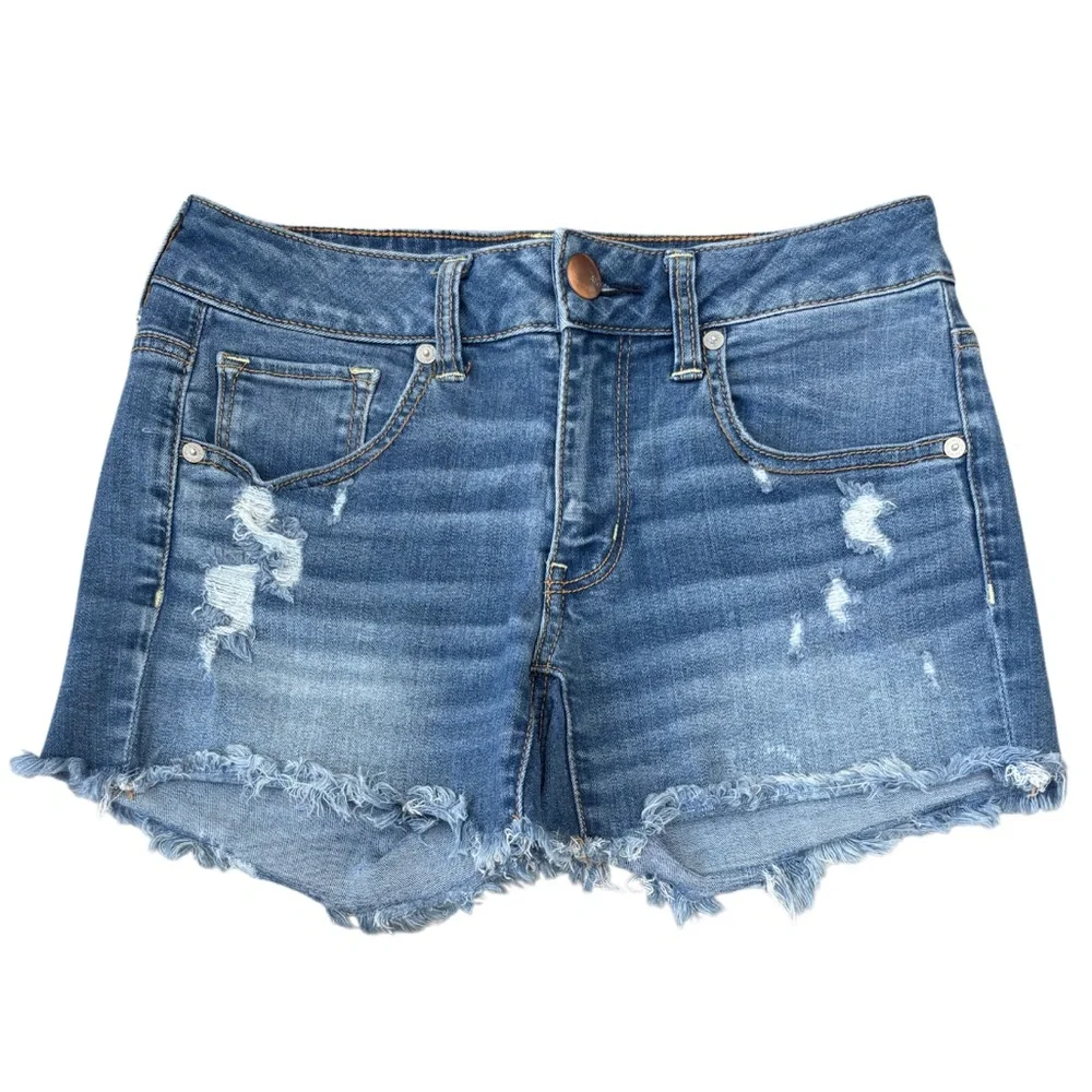 Vintage Y2K Shorts American Eagle Cut Off Jeans Midi Distressed Ripped Size 6